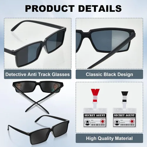 Vista 3 de Umigy 24 etiquetas de nombre de agente secreto y lentes de sol para ver detrás de ti, insignia de agente secreto, lentes de sol para espejo