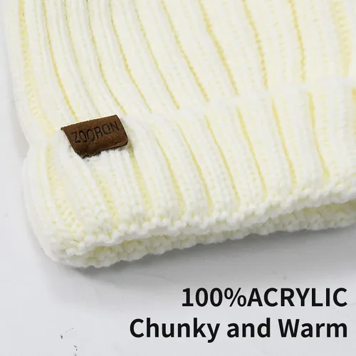 Vista 4 de ZOORON Gorro de punto de invierno para mujer con pompón de piel sintética, gorro de punto cálido para mujer