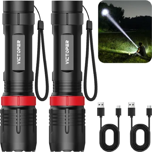 Vista 18 de Victoper Linternas LED Rojas, linterna táctica recargable de alto poder y alto lúmen súper brillante, 5 modos, con zoom, impermeable, luces de flash