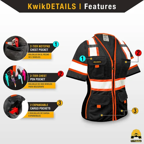 Vista 3 de KwikSafety Men's & Women's Class 3 Safety Vest ANSI OSHA Hi Vis Vest