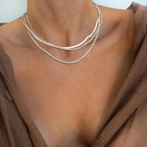 Vista 3 de Collar de espiga para mujer, delicado collar de oro, serpiente chapada en oro de 14 quilates, gargantilla de cadena de oro, collares simples