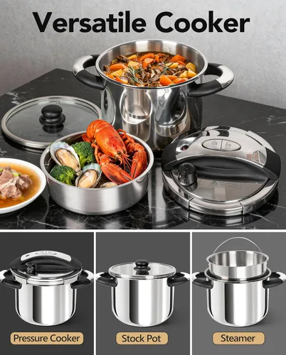 Vista 6 de MICHELANGELO Olla de Presión pequeña de acero inoxidable, 3.2 cuartos Olla de Presión, sistema de bloqueo con una sola mano, compatible