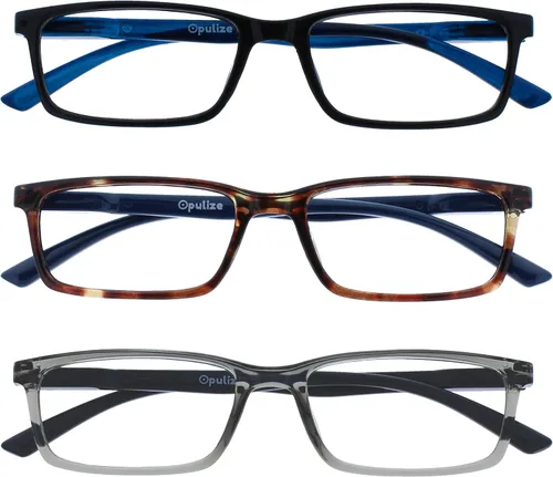 Vista 13 de OPULIZE SEE - Gafas de lectura con bloqueo de luz azul para mujeres y hombres, marco estrecho, bisagras de resorte, anteojos de juegos para negro