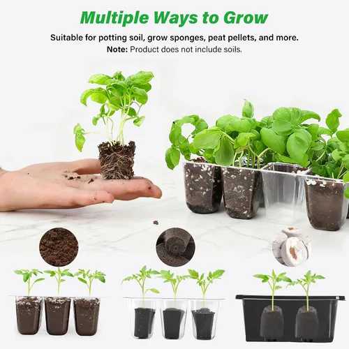 Vista 5 de Bonviee Paquete de 5 bandejas de inicio de semillas, kit de iniciación de plantas con cúpula de humedad ajustable y base de invernadero para Negro