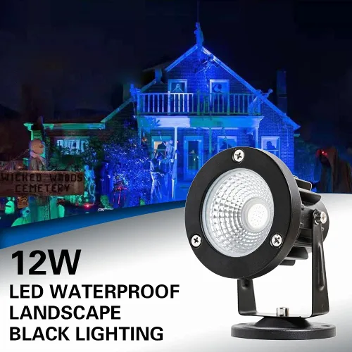 Vista 2 de Luces LED negras de 12 W, luz negra para exteriores para iluminación de paisajes, foco negro de 120 V para fiesta de baile, arte, póster, fiesta que
