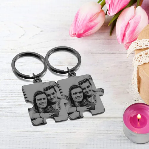 Vista 5 de PiercingJ Llavero de calendario de fotos personalizado a juego para parejas amigos día de San Valentín 1 unidad2 llaveros