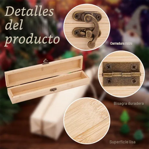 Vista 4 de OLYCRAFT Caja de Madera Sin Terminar - Caja de Almacenamiento Rectangular de Lápices de Bambú de 12x2.2x1.8 Pulgadas con Tapa con Bisagras y Cierre