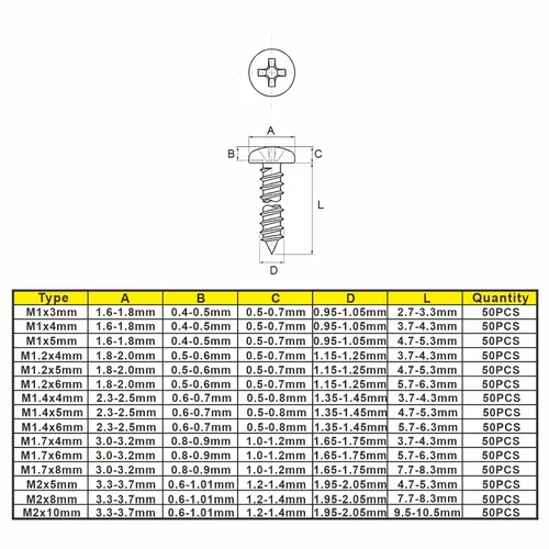 Vista 4 de Metric M1 M1.2 M1.4 M1.7 M2 - Tornillos autorroscantes de cabeza plana Phillips de acero inoxidable