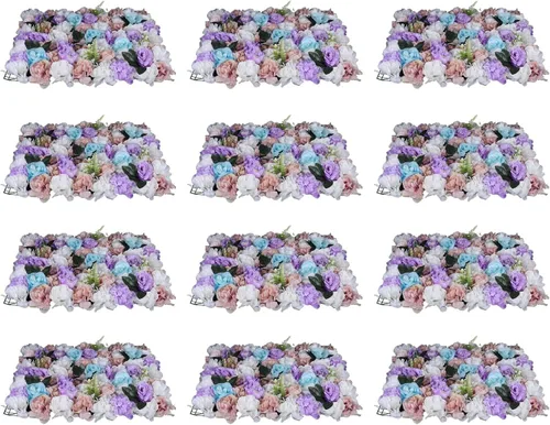 Vista 30 de Arreglo de flores artificiales para decoración de paredes; paneles decorativos con hortensias artificiales para el hogar, fiestas, bodas, Navidad
