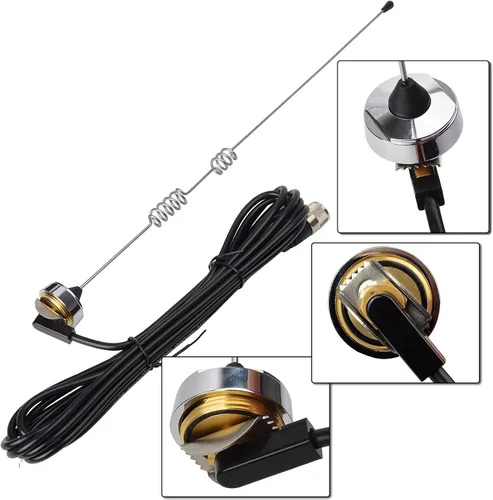 Vista 6 de HYS Antena amateur de doble banda NMO de 17.13 pulgadas VHF 144Mhz y UHF 430MHz para radios móviles de 6.6 ft 27.6 in con cable coaxial RG-58 de 13