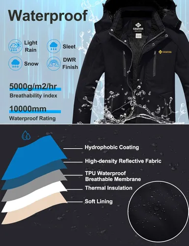 Vista 5 de GEMYSE Chaqueta de esquí impermeable para hombre, con aislamiento de invierno, resistente al viento, con capucha, Nieve