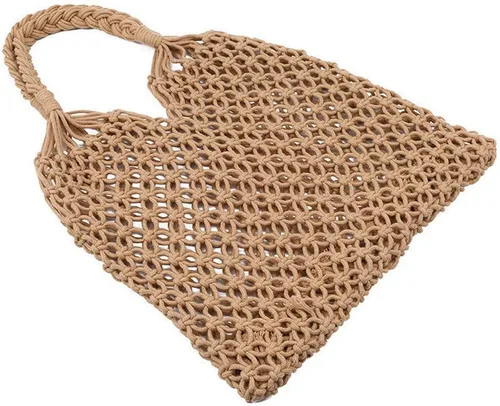 Vista 8 de Bolsa de hombro tejida de algodón para mujer, bolsa de hombro tejida para playa y playa