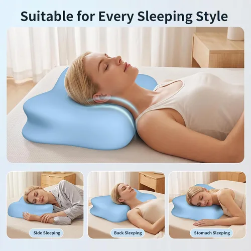 Vista 7 de Almohada cervical para aliviar el dolor de cuello, almohada cervical de espuma viscoelástica para dormir, almohada ergonómica para dormir de lado