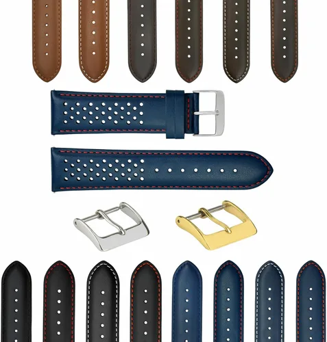 Vista 10 de Ewatchparts Correa de reloj de piel perforada de 18-19-20-21-22-0.906-0.945 in compatible con Rolex Quick Release Negro y dorado