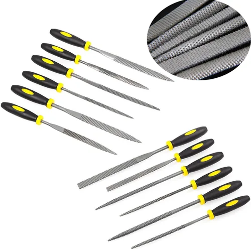 Vista 2 de Kit de limas de raspa de madera – Juego de 12 limas de aguja de metal pequeñas surtidas con cepillo de cerdas y funda de transporte para correa