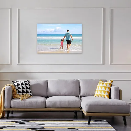 Vista 3 de Impresiones en lienzo personalizadas con tus fotos y nombres, marco de fotos personalizado en las montañas junto al mar, imagen de vacaciones