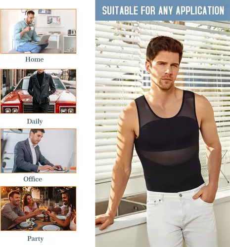 Vista 5 de TAILONG Camisa de compresión para hombre para moldeador de cuerpo chaleco adelgazante ropa interior ajustada sin mangas