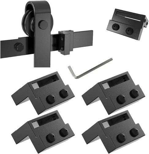 Vista 8 de ZEKOO Dispositivo de límite de tope de acero negro para puerta corrediza de granero, accesorios de tope de rodillo, accesorios (2 juegos)