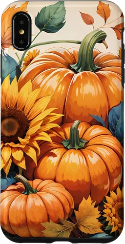 Vista 7 de iPhone 14 Bonito arte de otoño, calabazas, girasoles y hojas de otoño