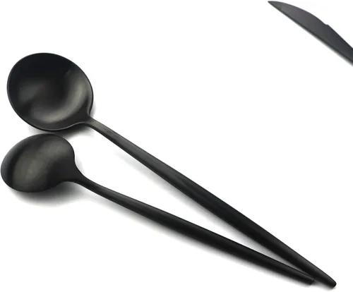 Vista 6 de Juego de cubiertos de acero inoxidable 18/10 con mango negro mate de 6 piezas, juego de cubiertos negros, juego de utensilios para el hogar