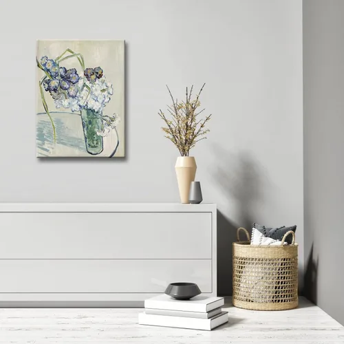 Vista 2 de Wieco Art Vidrio con impresión en lienzo de claveles, arte floral clásico de Van Gogh, arte de pared moderno y famoso listo para colgar