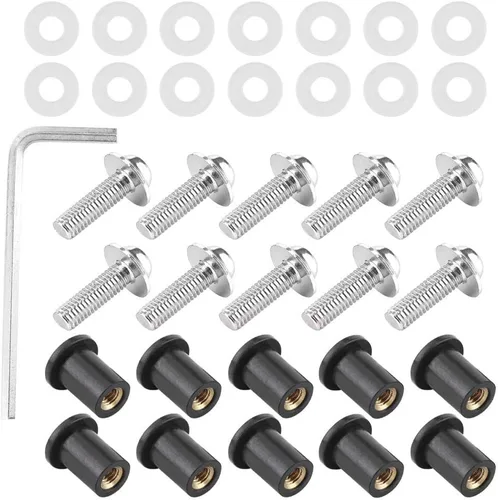 Vista 2 de Qiilu Kit de pernos para parabrisas, 10 piezas de pernos de parabrisas de motocicleta, arandelas de tuerca, kit de montaje universal de carenado