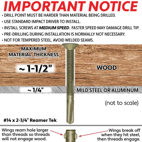 Vista 4 de Tornillos autoperforantes Reamer Tek Torx/Star Head de 10x1-5/8 de madera a metal - para plataformas, remolques - Cabeza de tornillo T-30 Torx 1