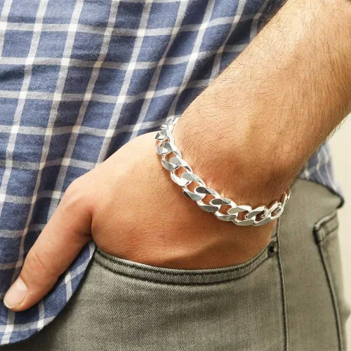 Vista 2 de ARGENTO REALE Pulsera de plata de ley 925 con eslabones cubanos macizos para hombre, 0.256 in, 0.295 in, 0.315 in, 0.354 in, 0.433 in, 0.512 in