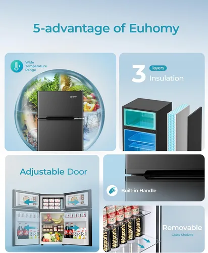 Vista 5 de Euhomy - Refrigerador miniatura con congelador, 3.2 pies cúbicos, refrigerador miniatura con congelador, refrigerador de dormitorio con congelador