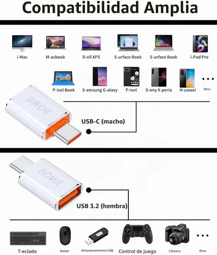 Vista 8 de BOMIE Adaptador USB C a USB Transferencia de datos de 10 Gbps para teléfono Blanco 2P