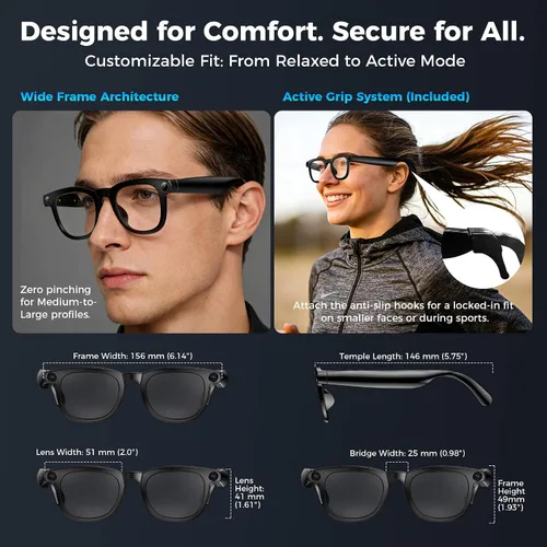 Vista 9 de EarlySincere Gafas inteligentes con cámara POV 4K de 8 MP, video HD, asistente de visión AI, transcriptor de traducción y voz, audio de oído