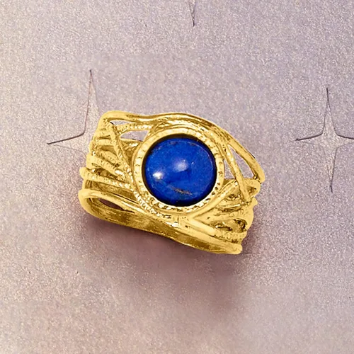 Vista 5 de Ross-Simons Anillo calado texturizado con piedras preciosas en oro de 18 quilates sobre plata esterlina Gema Lapislázuli
