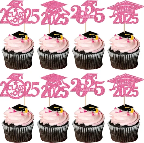 Vista 10 de Paquete de 24 adornos para cupcakes de graduación 2025 con purpurina I Am Done Diploma Felicidades Graduado Cap Cupcake Picks Class Of 2025