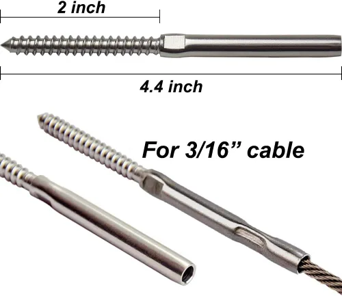 Vista 2 de 3/16 T316 - Juego de herramientas de barandilla de cable de acero inoxidable, kit de sistema, para postes de madera, tornillos de retardo