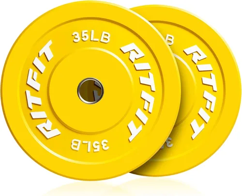 Vista 13 de RitFit Color Coded Bumper Plate, Olympic Bumper Plate for Barbell, 2-Inch Bumper Weight Plates With Steel Insert, rubber weight plates for Strength