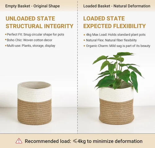 Vista 7 de Dahey - Cesta tejida pequeña de cuerda de algodón para plantas, cesta enrollada para macetas de hasta 7 pulgadas, cesta decorativa para cubrir