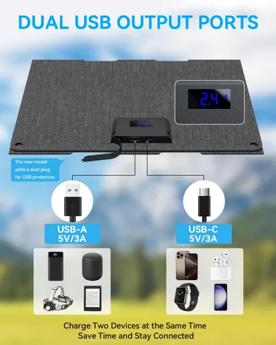 Vista 2 de Ecosonique - Cargador solar portátil de 30 W, paneles solares plegables con USB C USB A ETFE impermeable para camping senderismo compatible