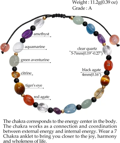 Vista 2 de Jewever Tobillera con 7 cristales y piedras de chakra, pulseras de tobillo con cuentas irregulares para mujer, energía espiritual, meditación, yoga