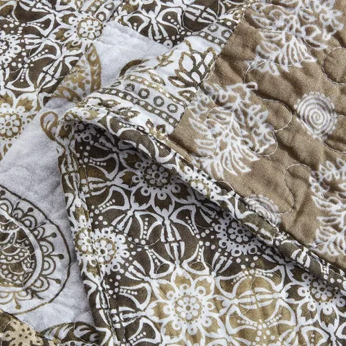 Vista 5 de DaDa Bedding - Colcha de algodón bohemio con retazos florales, diseño de filigrana marroquí, cachemira, verde oliva, marrón, reversible, multicolor