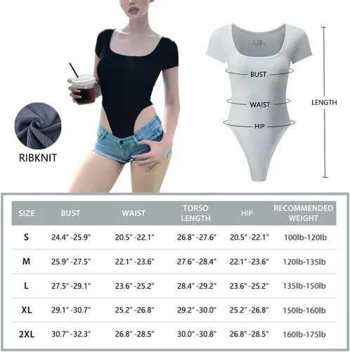 Vista 7 de Kivdol Women's 3 Piece Bodysuits Sexy Ribbed One Piece midriff Square Neck Short Sleeve Bodysuits
