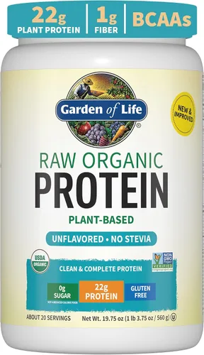 Vista 2 de Garden of Life Proteína en polvo vegana orgánica sin sabor 0.78 oz de proteína cruda completa a base de plantas y proteína vegana en polvo, batidos