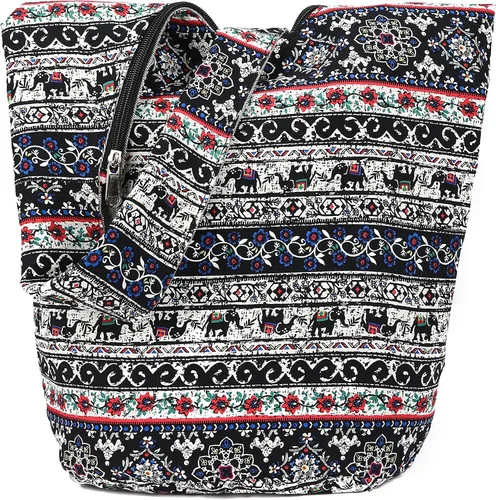 Vista 170 de Bolsa de hombro para mujer, de lona en estilo hippie/bohemio para llevar cruzada al hombro, disponible en diferentes colores y estampados