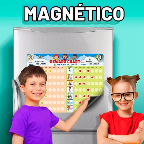Vista 6 de Tabla de tareas para varios niños, incentivo de comportamiento para el hogar, borrado en seco y tablero magnético para 2 niños, incluye 54 tarjetas