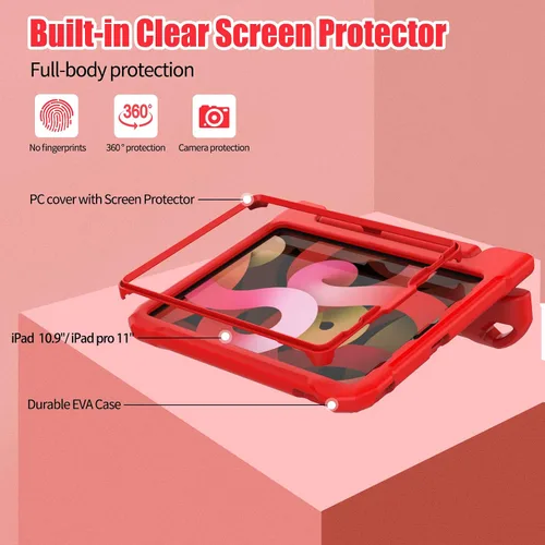 Vista 3 de Funda infantil para iPad Air de 5ª/4ª generación 2022/2020, iPad Pro 11 2021/2020/2018 con protector de pantalla integrado, asa portátil, funda a