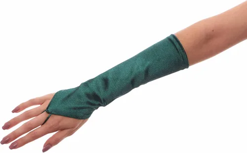 Vista 2 de Cenicienta - Guantes de satén sin dedos hasta el codo, color verde cazador, Verde cazador