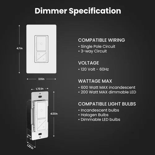 Vista 3 de Feit Electric - Interruptor de luz inteligente WiFi regulable con control remoto, unipolar/3 vías/4 vías, control de voz con Alexa y Google Asst