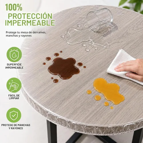 Vista 4 de Evelots Cubierta redonda transparente de vinilo ajustable, impermeable, se
