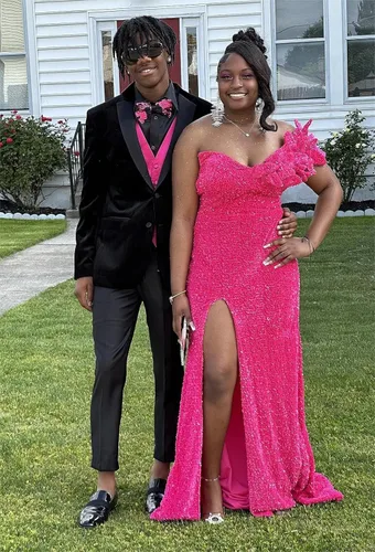 Vista 5 de Vestidos de fiesta de sirena con lentejuelas para mujer, vestido de dama de honor brillante con un hombro, largo con abertura, vestido de noche