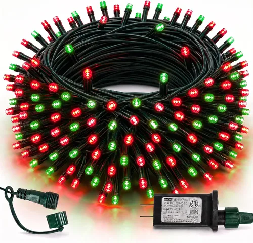 Vista 20 de TW SHINE Luces de Navidad verdes, 200 luces LED de Navidad para exteriores de 66 pies enchufables con 8 modos, cable verde impermeable, luz del día