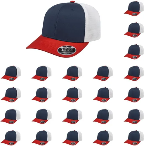 Vista 9 de Cap America i8502 Flexfit 110 Premium - Gorra de camionero de perfil medio con 6 paneles de malla trasera con protección UV y cierre ajustable